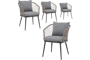OC Orange-Casual Patio Dining Chair, All-Weather Wicker Outdoor Dining Chair Set of 4, Rattan Armchair Seating with Cushion, for Porch, Backyard, Garden, Pool, Taupe Wicker & Gray Cushion