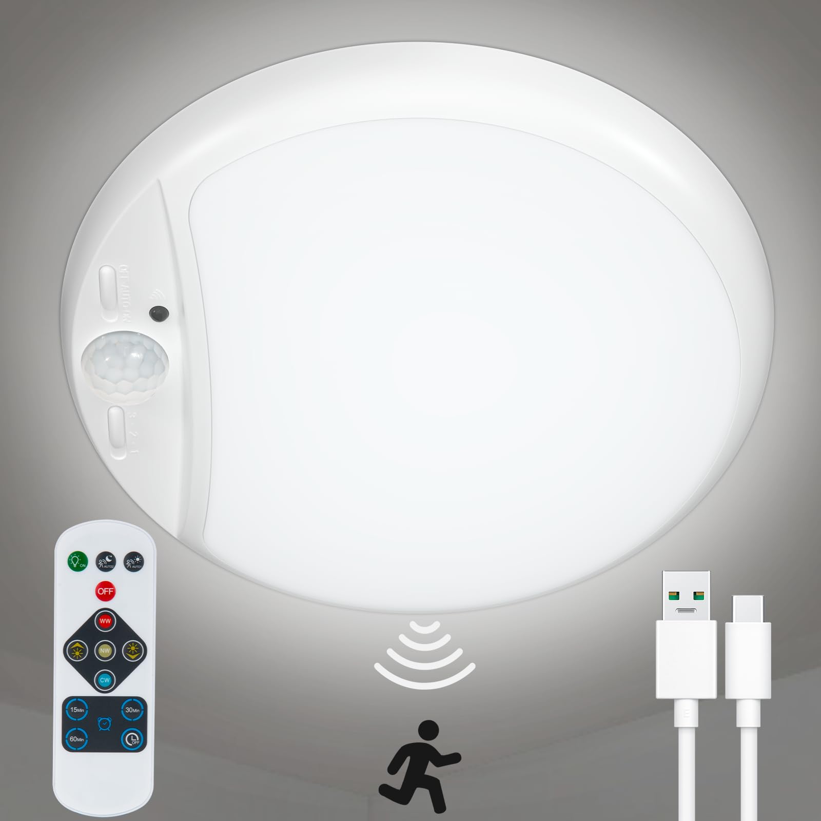 Rechargeable Motion Sensor Ceiling Light with Remote,240 LED Wireless ...