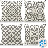 Cirzone Outdoor Pillow Covers 18x18 Set of 4 Morden Grey and White Geometric Patterns Waterproof Throw Outdoor Pillows Boho Decorations for Funiture Patio Garden Home