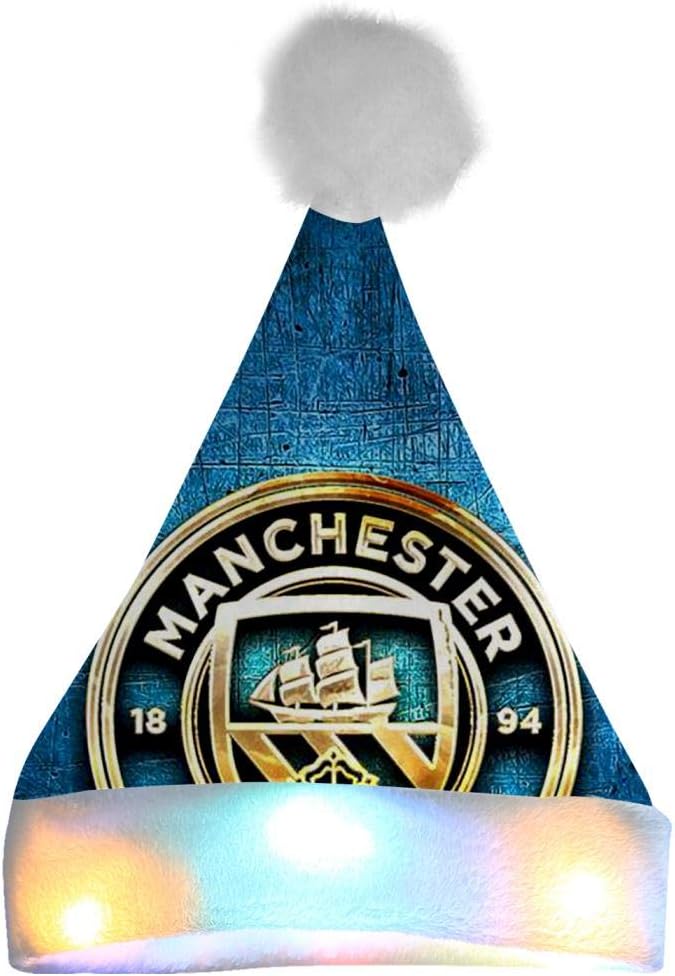 SHDU Manchester City Gold Logo Football Santa Hat Colorful Light Up 3D Printin Xmas Christmas Festival Party Costume Gifts