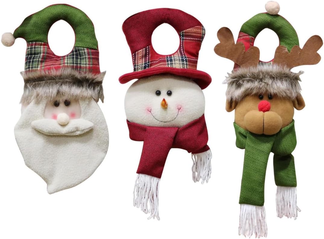 Wreath Hangers - KALWEL,Christmas Doorknob Ornaments, Set of 3 Premium Christmas Door Hangers (Santa Claus, Snowman and Elk), Christmas Doorknob Hangers for Home, Dorm, Office and Hotel Door Decorations