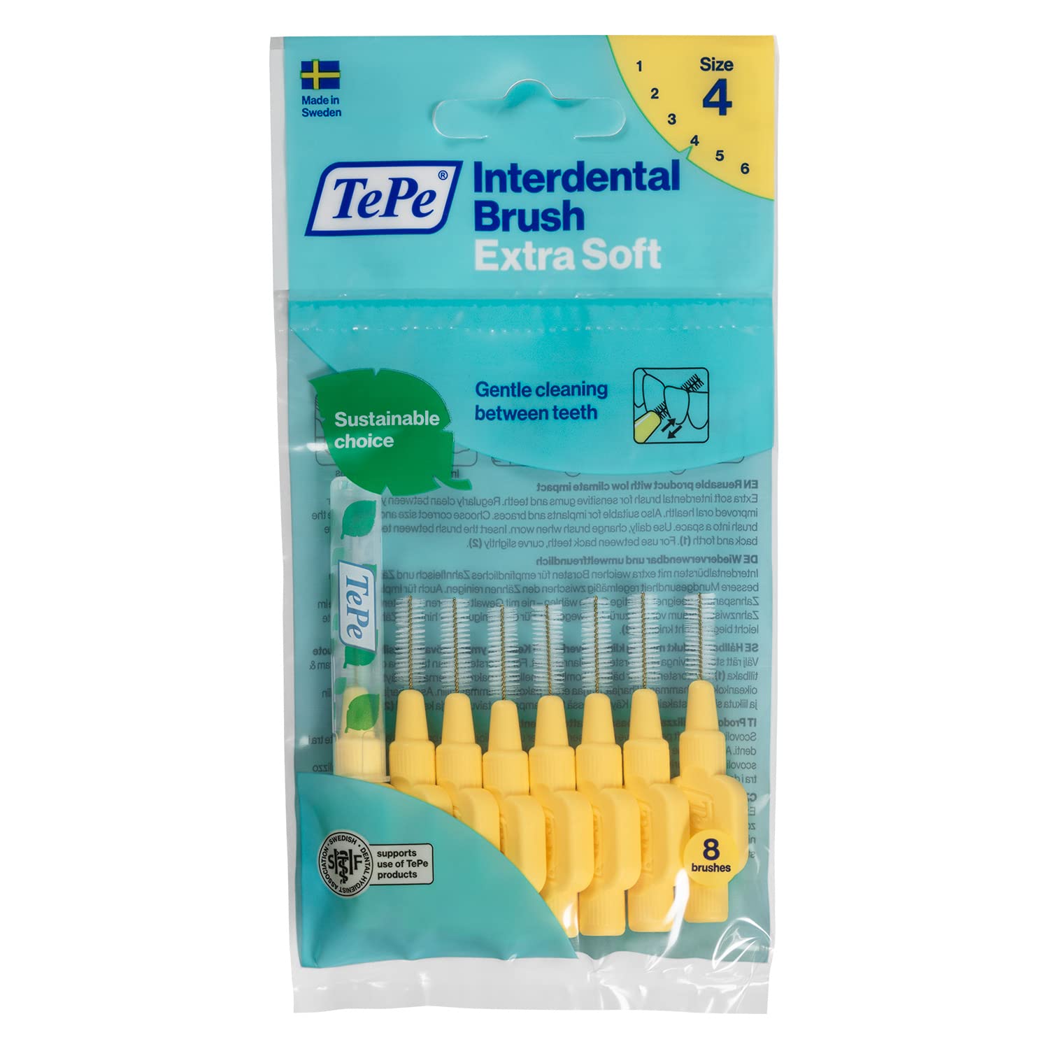 TePe Interdental Brush, Extra Soft, 0.7 mm, Set of 24, Light Yellow