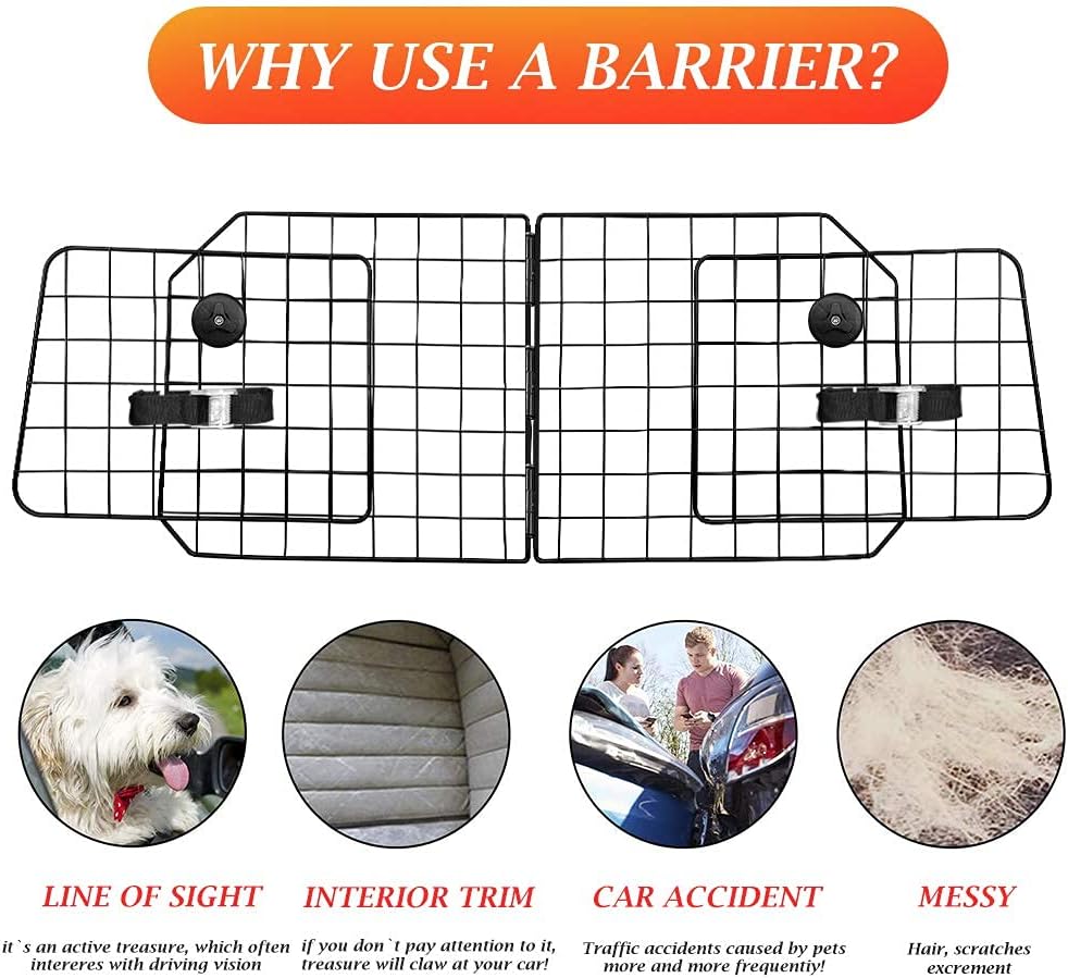 Urban Deco Dog Car Barriers—Heavy Duty Adjustable Wire Pet Cars Barrier with Front Seat Mesh in Black—Safety Travel Dividers Fence for Vehicles, SUV, Cars. : Pet Supplies
