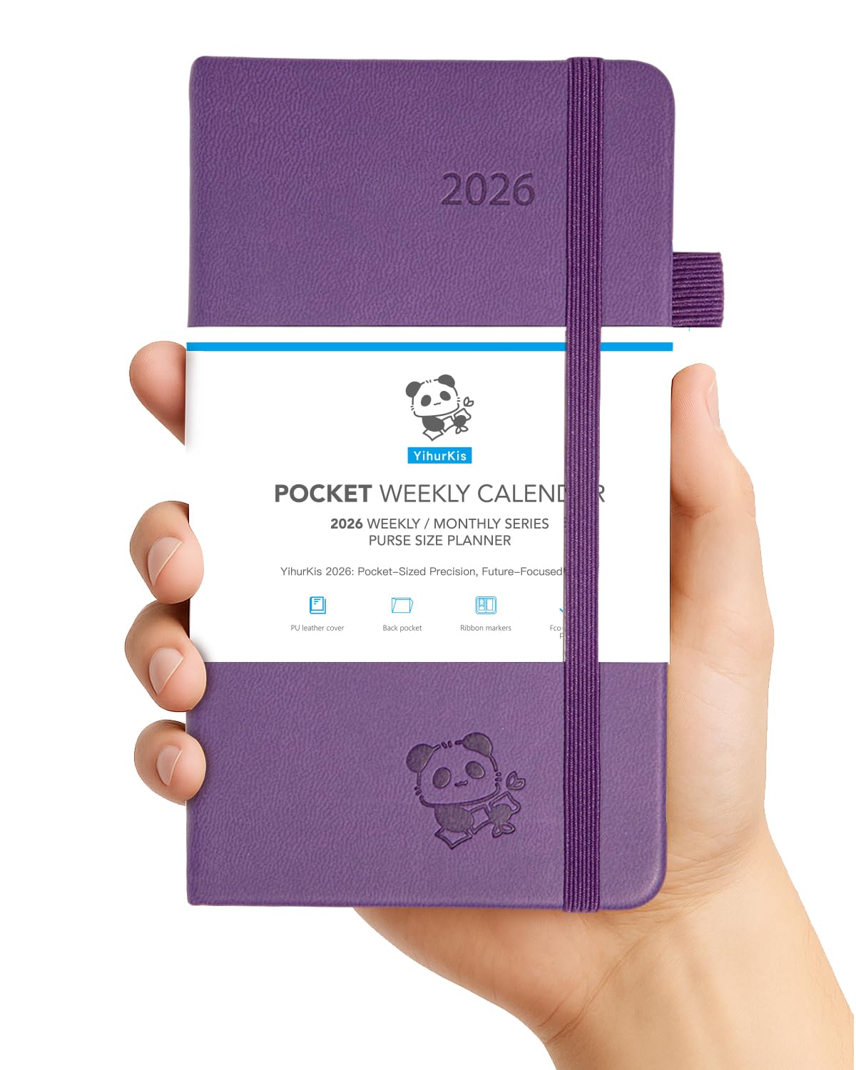 Photo 1 of 2026 Pocket Calendar by YihurKis - Weekly and Monthly Planner, 3.5'' x 6'', 2026 Purse Planner with Pen Holder, Leather Hard Cover, Inner Pocket For Men & Women - Purple