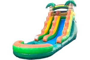 POGO BOUNCE HOUSE Inflatable Water Slides for Kids - Backyard Inflatable Water Slides with Splash Pool - Tropical Complete with Blower, and Stakes - 25.5' x 9' - 15' Tall