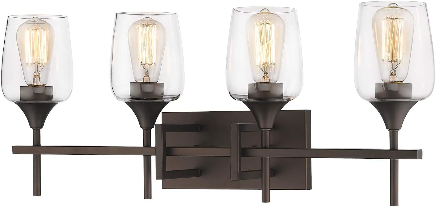 Zeyu Vanity Light Fixture 4-Light, 27 Inch Bathroom Wall Sconce Lighting Fixture, Oil Rubbed Bronze Finish with Clear Glass Shade, 8000-4 ORB