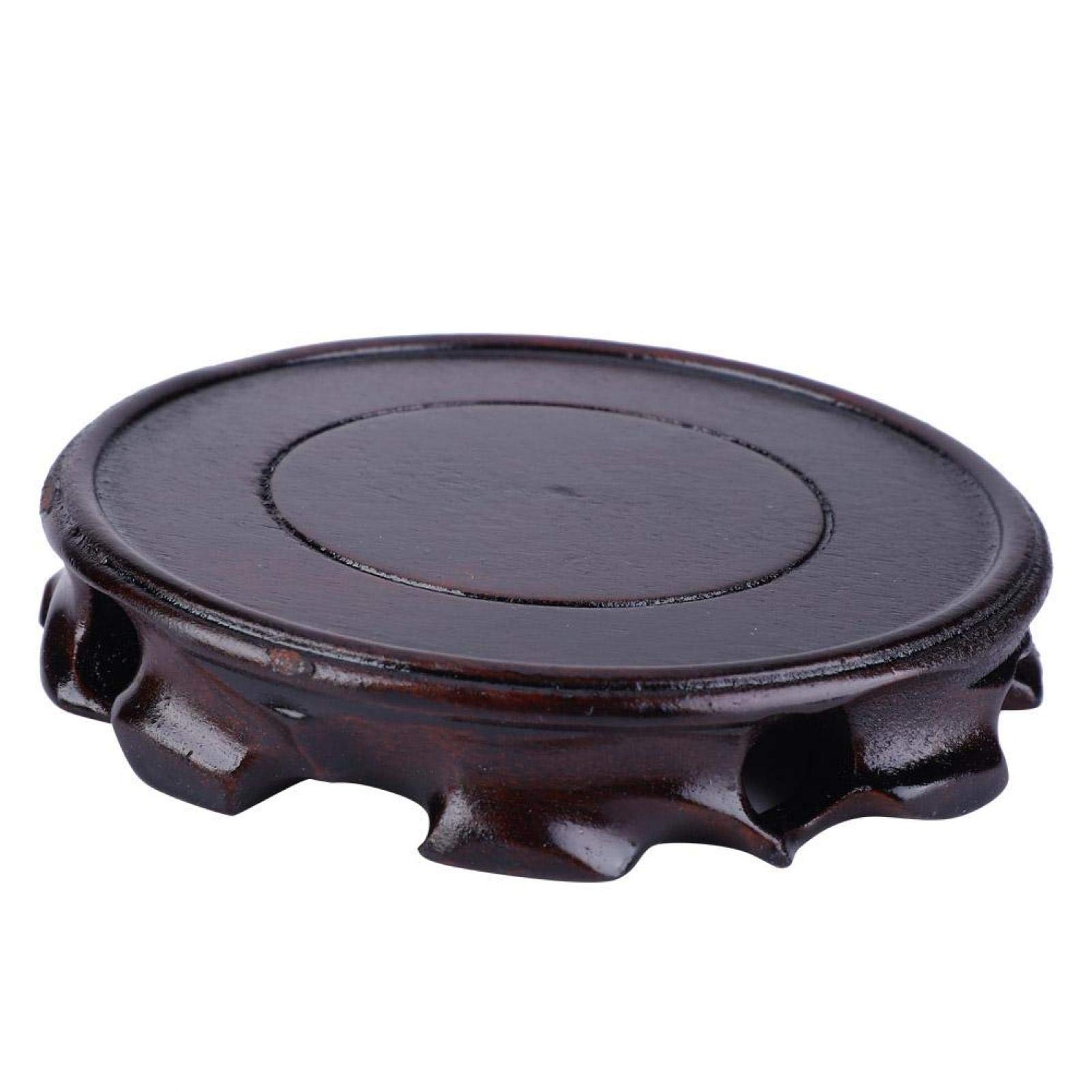Buachois Vintage Multifunctional Retro Round Vase Base,11 cm/ 4.3 in Blackwood Round Solid Wood Base Stone Ornament Wooden Bracket Small Bonsai Pedestal,Teapot Base Oriental Display Stand