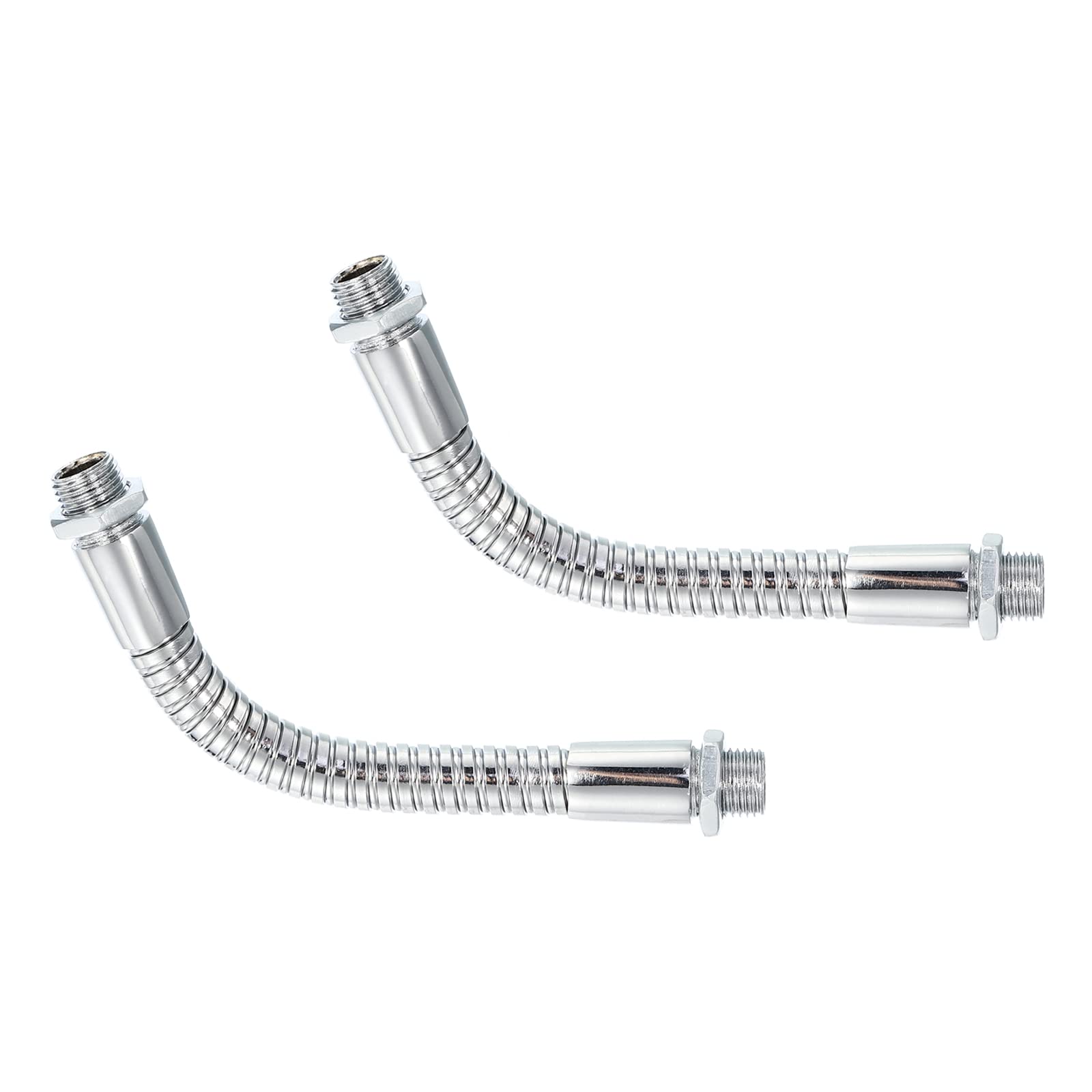 PATIKIL 4.1" Universal Gooseneck Hose, 2Pcs M10/M8 Fine Thread Metal Bendable Hose Flexible Arm Gooseneck Tube Extension for Multifunction DIY, Silver Tone