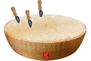 PARMIGIANO REGGIANO PDO VACCHE ROSSE Parmigiano Reggiano PDO "Vacche Rosse/Red cows" Half wheel 42 lbs (kg.19) + 3 little knife, seasoned 24/30 months. Produced directly by Consorzio Vacche Rosse (Red label)