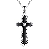 AINFQY Cross Necklace Sterling Silver Black Onyx Cross Necklace for Women Men Cross Pendant Necklace Religious Jewelry Gifts