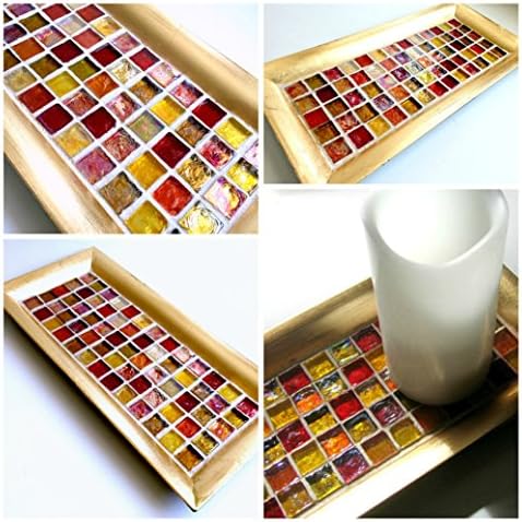 Gold Amber Mosaic Tray, Amber Glass Vanity Tray, Mosaic Candle Tray, Votive Holder Tray, Mosaic Candle Stand, Dresser Caddy, Perfume Caddy