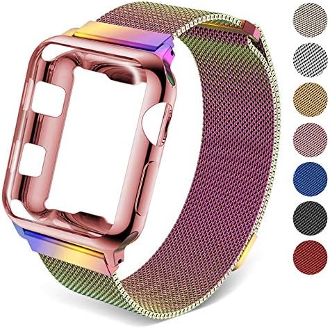 iTerk Soft Flexible Plated TPU Anti-Scratch Screen Protector All-Around Protective Iwatch Case Stainless Steel Band Compatible Apple Watch Series 4 Series 3 Series 2 Series 1 38mm 40mm 42mm 44mm