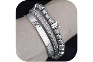 RINTOLER Stainless Steel Bracelets for Men Gold Roman Numeral Bangle Bracelet Luxury Crown Twisted Cable Bracelet Set Gifts Jewelry
