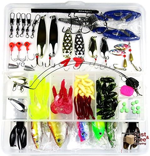 AGadget Fishing Lures Bait Set 101Pcs/Box Minnow Popper Crickets Worm Shrimp Crankbaits