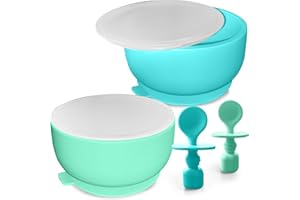 SPERRIC Suction Bowl with Lids and Spoons, Extra Strong Baby Suction Bowls, Baby Bowls 0-6 Months, Infant Babies & Toddler, BPA Free Baby Bowls, Silicone Baby Feeding Set, Baby Feeding Essentials