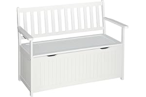 Outsunny 41 Gallon Outdoor Storage Bench, Wooden Deck Box with Inner Waterproof PE Lining, 2-Seat Container for Patio Garden Balcony Yard Store Garden Tools, White