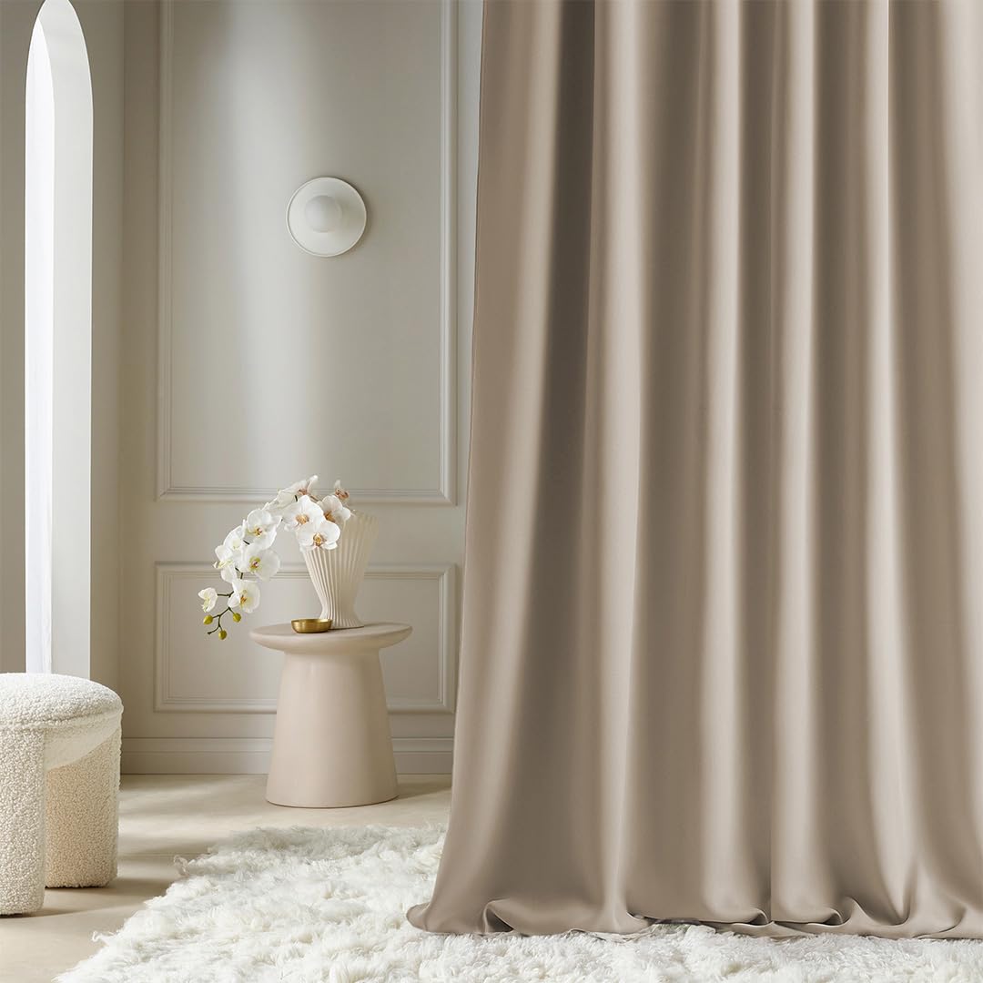 ROOM99 Aura Curtain with Ruffle Tape, 140 x 250 cm, Width x Height Sliding Curtains, Modern Curtain, Living Room, Bedroom, Beige, 1 Piece