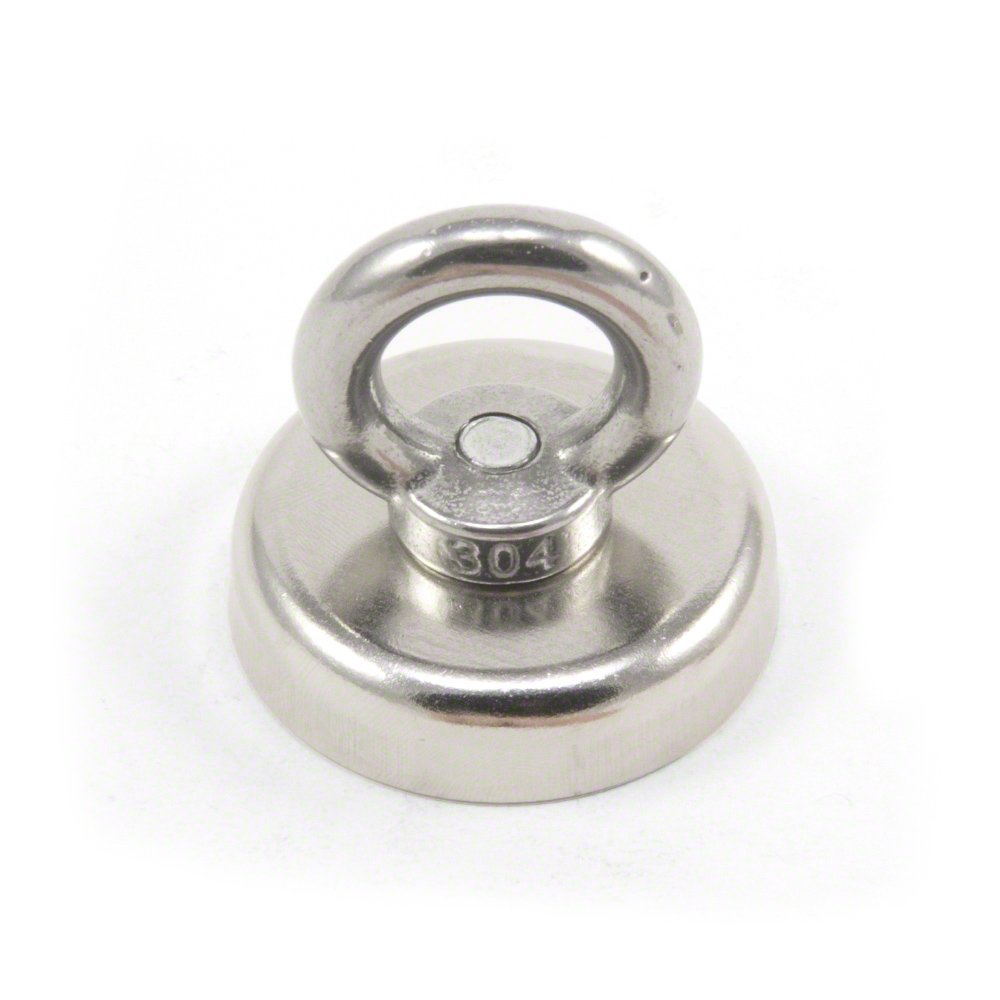 Neodymium Clamping Magnet with M8 Eyebolt for Magnet Fishing, Hanging and Holding Items - 48mm dia - 90kg Pull