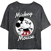 Disney Womens Disney Characters Mickey Mouse 28 Women's Mineral Wash Short Sleeve Crop Tee