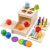 Montessori Toys for 1 Year Old, 4 in 1 Object Permanence Toys for Babies | Ball Drop Coin Box, Fine Motor Skills Color &amp; Shape Sorting Toys for Toddlers, Sensory Toys for 6 12 18 Months Old