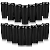 Domensi 15 Pack Reusable Coffee Cups with Lids 16 oz Disposable Travel Cups Bulk Plastic to Go Coffee Tumblers for DIY Hot Cold Drink Party Favors Coworker, Microwaveable (Black)