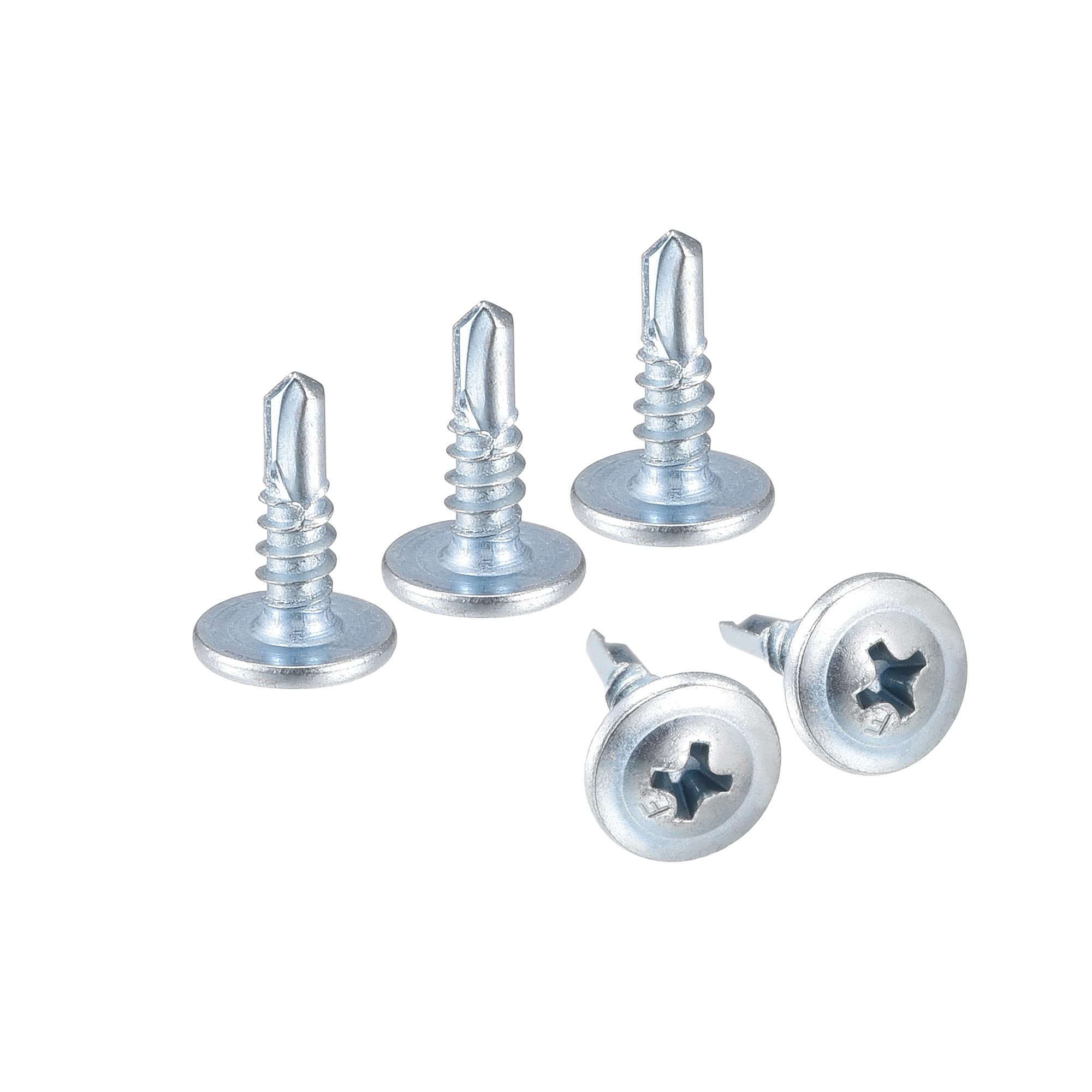 sourcing map Phillips Head Self Tapping Screws, #8 x 1/2" Carbon Steel Self Drilling Sheet Metal Screw Silver Tone 100pcs