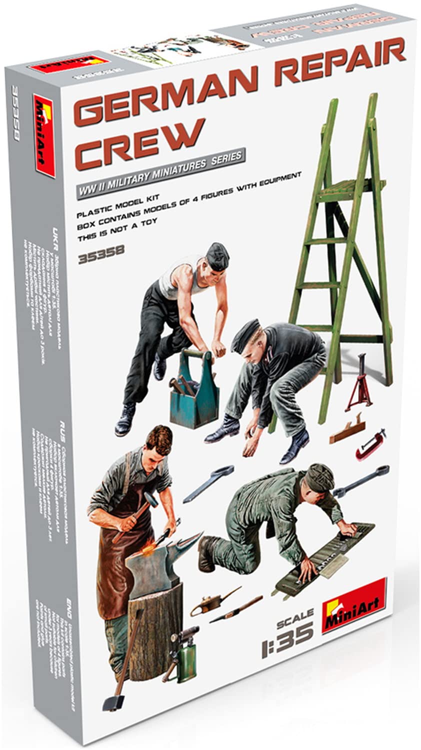 MiniArt 35358 1:35 Figure, German Mechanic's Squad (4), Faithful Replica, Model Building, Plastic Kit, Crafts, Hobby, Gluing, Model Kit, Assembly, Unpainted