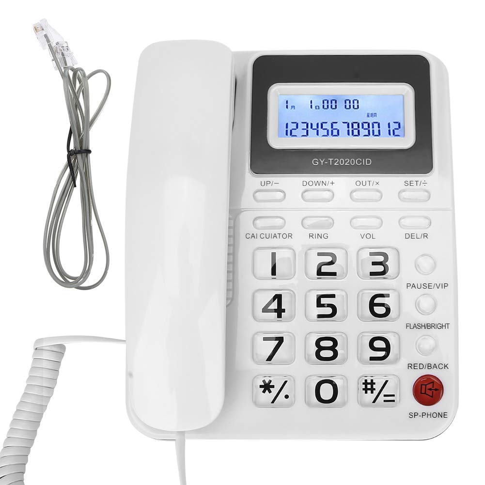 Desktop Corded Landline Telephone with Big Buttons, Caller ID Display, Call Records, Calculator, White, for Home Office Hotel