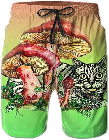 Youth Swim Trunks Funny Mashroom Kitten Quick Dry Beach Board Shorts