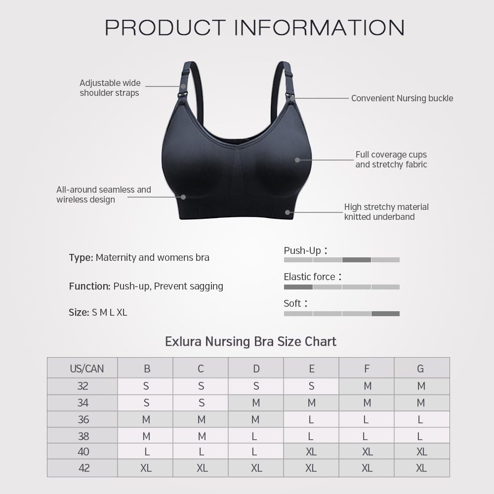 Exlura Women's Seamless Nursing Wirefree Maternity Bras for Breastfeeding Black at  Women’s Clothing store