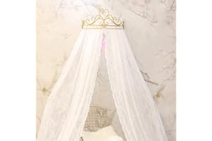 YANUNBX Crown Bed Curtain for Your Princess, White Lace Metal Crown Bed Canopy, Kids Play House Princess Tent, Romantic Gifts for Your Daughter