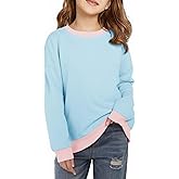 Haloumoning Girls Crewneck Sweatshirts Kids Casual Long Sleeve Loose Tops Fall Comfy Lightweight Pullovers 5-14 Years