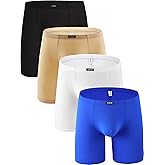 iKingsky Men's Long Leg Boxer No Ride Up Underwear Seamless Front Trunks Stretch Mens Underpanties Great for Sport