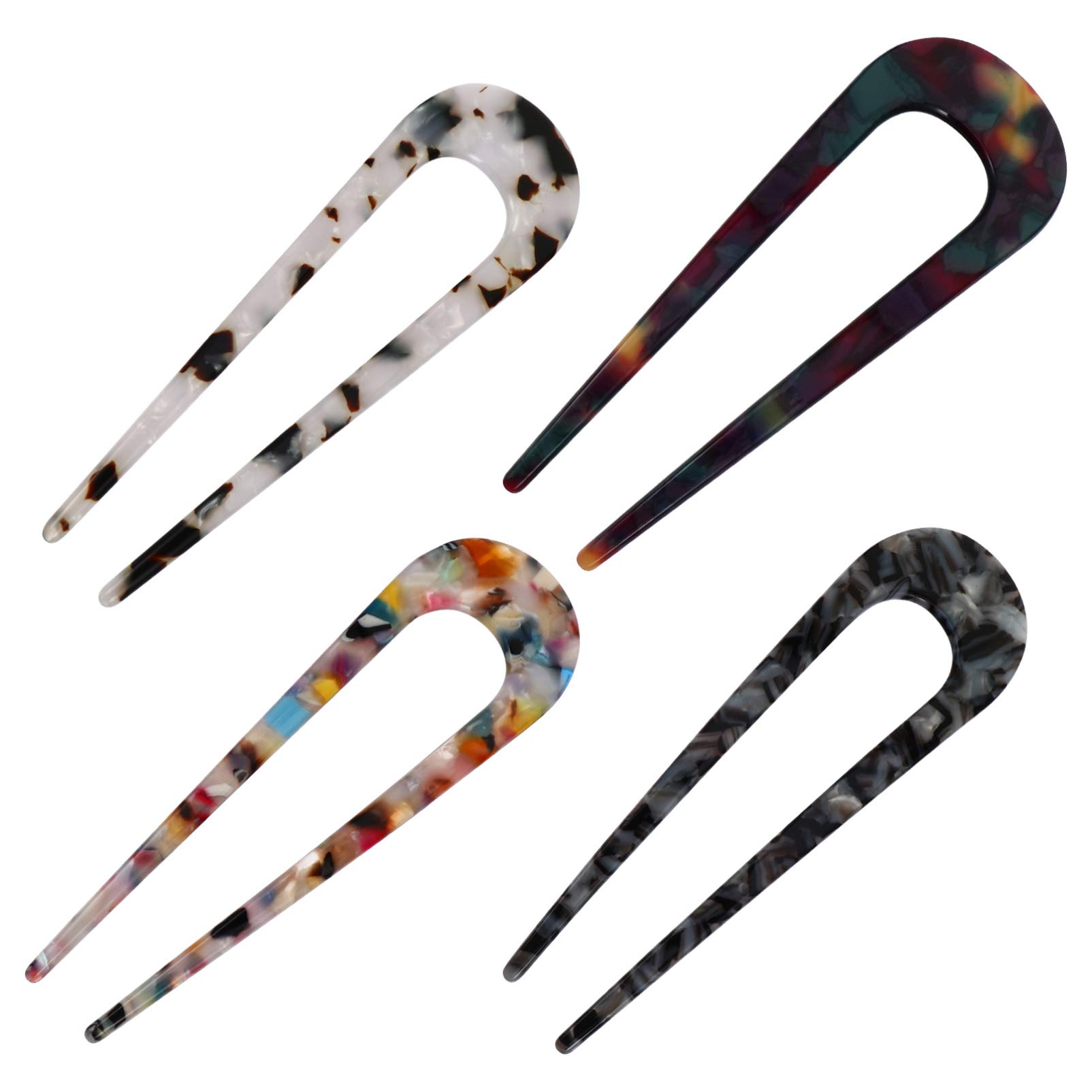 Minkissy 4pcs Tortoise Shell U Shaped Hairpins 2 Prong Updo Chignon Pin French Style Hair Stick Updo Hair Sticks for Women Girls, Assorted Color 2