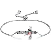 AOBOCO Cross Hummingbird/Cardinal Bracelet 925 Sterling Silver Vintage Oxidized Black Cross Christian Faith Religious Jewelry Gift for Women Her