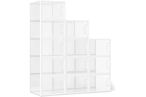 鶹 Basics Stackable and Foldable Clear Shoe Storage Organizer Box, Large, Pack of 12