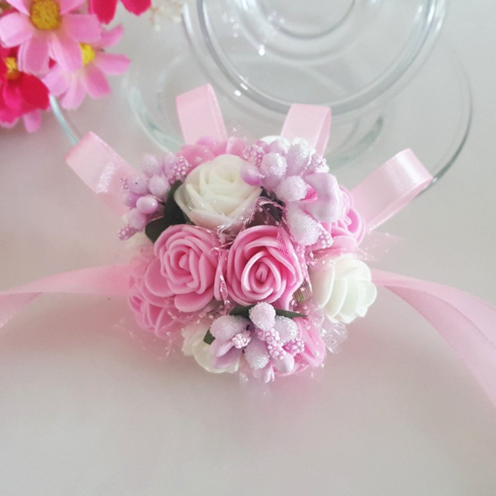Reefa Bridal Bridesmaid Wrist Corsage Wrist Flowers Bracelet Hand Flowers Lace-up Flower for Wedding Party Dancing