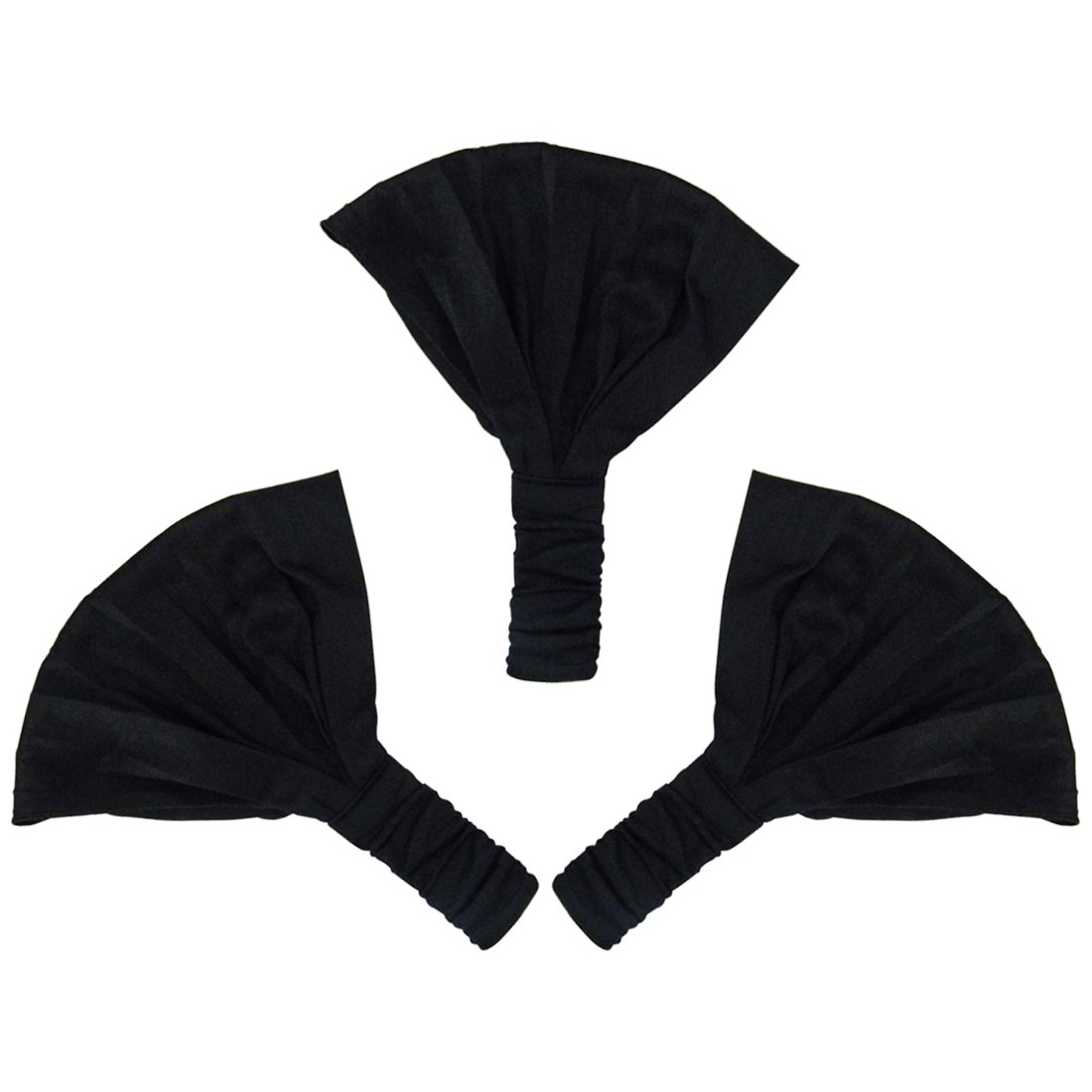 Motique Accessories Womens' Set of 3 Wide Stretchy Cotton Head Band Solid Boho Yoga Style Soft Hairbands - Black