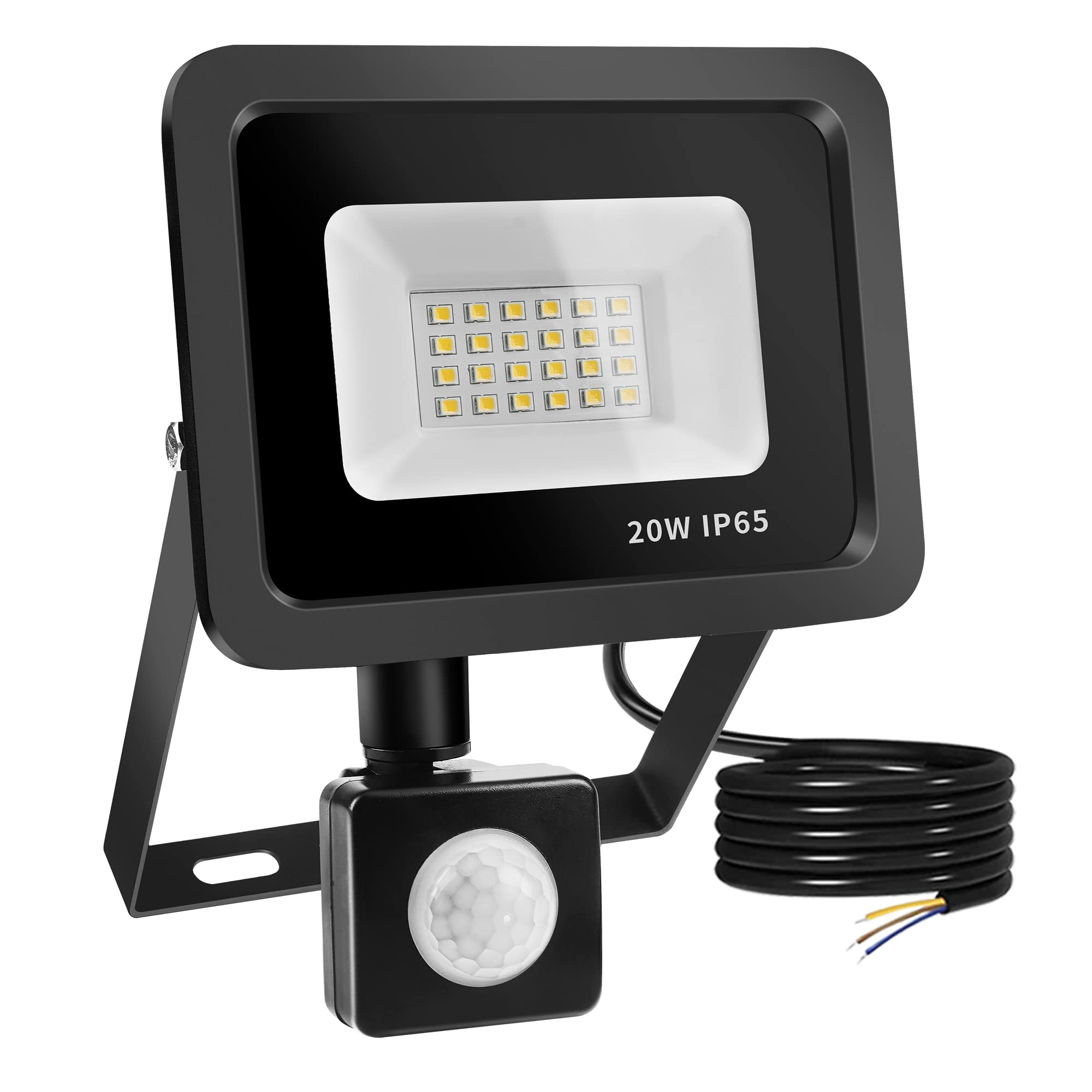 Realky 20W Security Lights Outdoor Motion Sensor, 2000 Lumen Waterproof IP65 LED Floodlight with PIR, 6000K Daylight White Outdoor Wall Light for Garden, Backyard, Forecourt, Garage, Porch