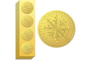 Peacoblue Gold Foil Stickers Seals Embossed 2 Inch 100Pcs Snowflake for Christmas Gift Present Card Decor, Envelop Seals, Family Party Invitation, Self Adhesive Gold Around Embossing Stickers
