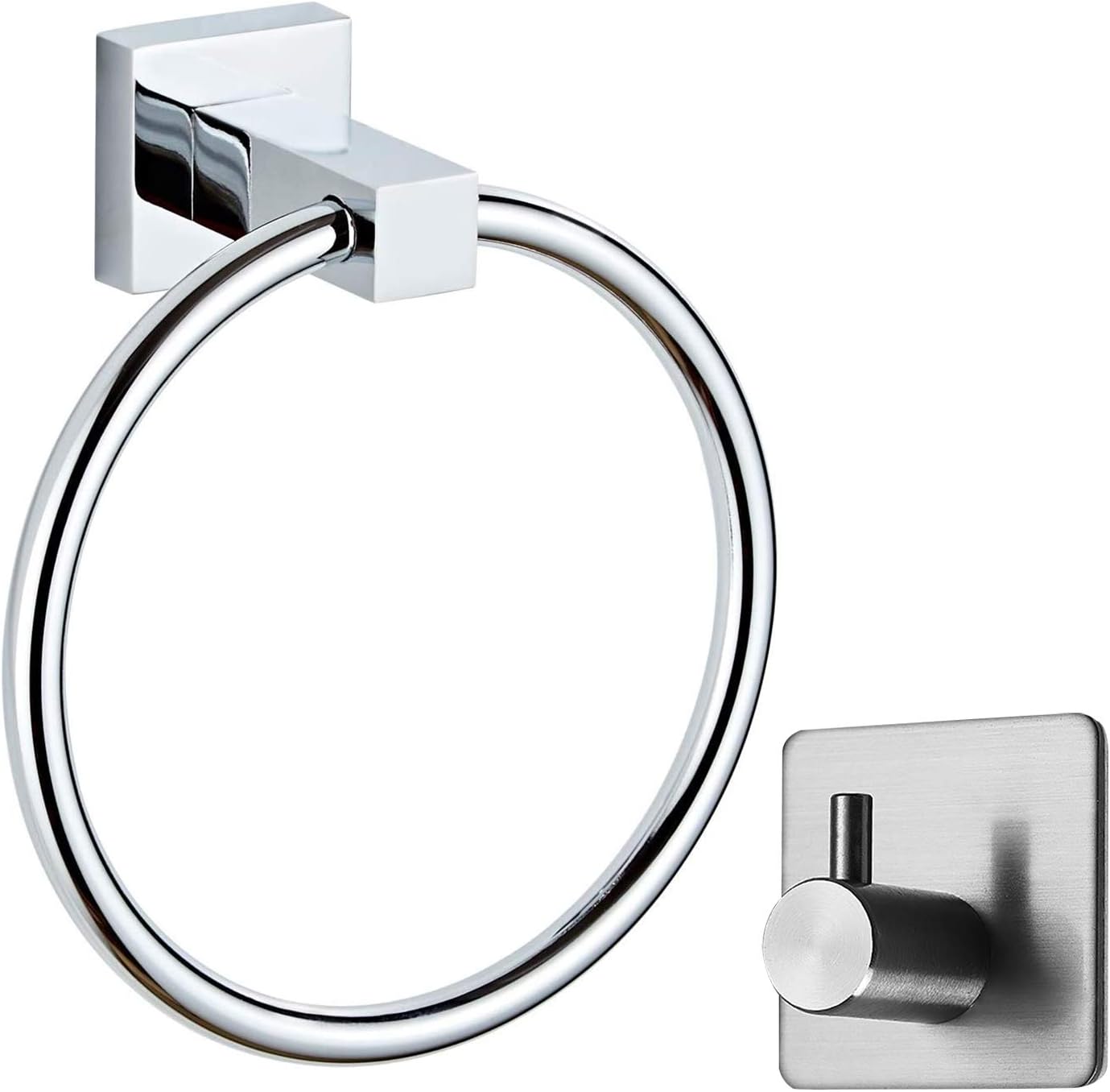 Lonffery Stainless Steel Towel Ring with Hook, Wall Mounted Hand Towel Holder for Bathroom, Washroom, Kitchen, Polished Chrome: Home & Kitchen