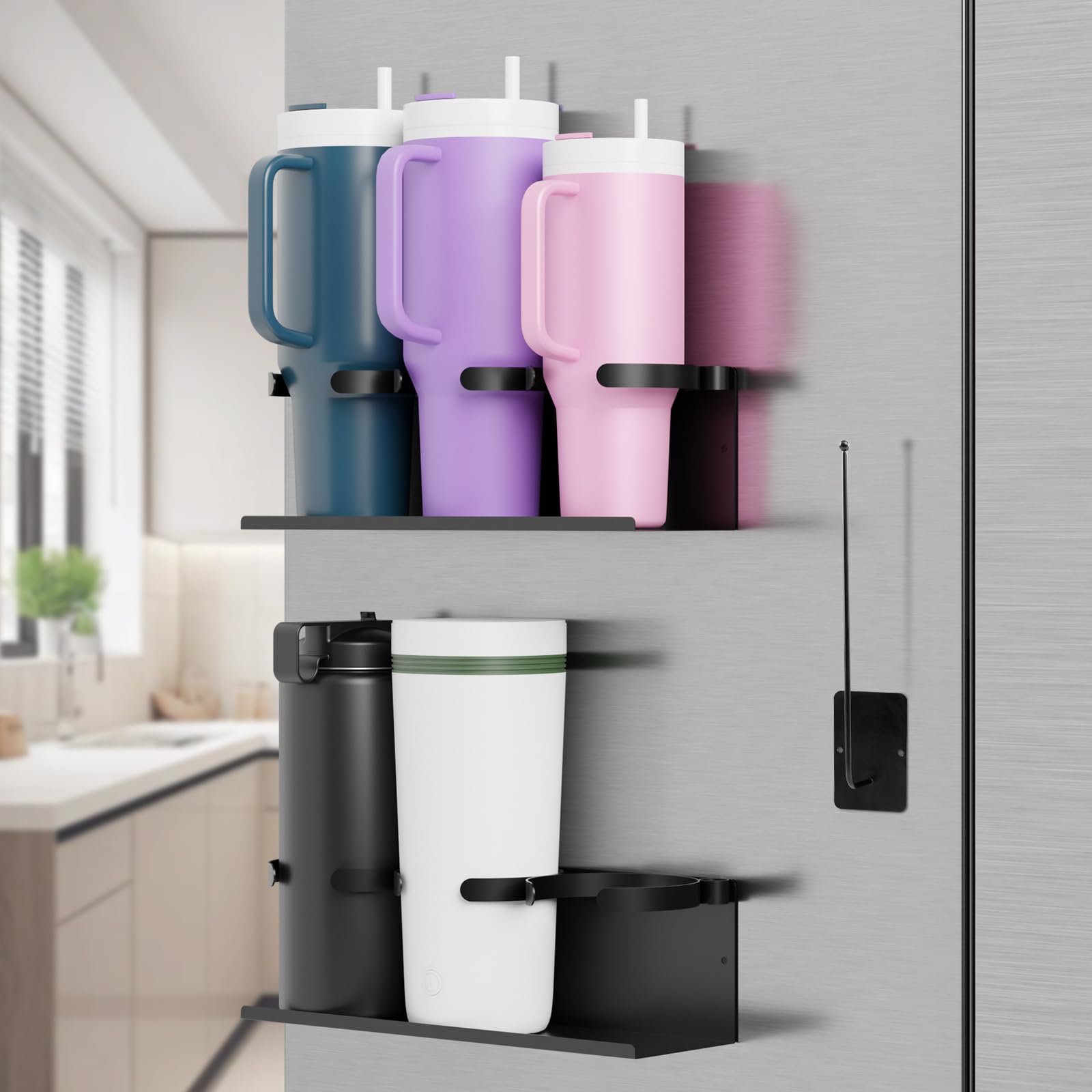 testyu 2PCS Magnetic Cup Holder for Fridge, Strong Magnetic Water Bottle Organizer for Stanley Tumbler, Stanley Cup Holder with Tumbler Lid Organizer, Stanley Cup Accessories