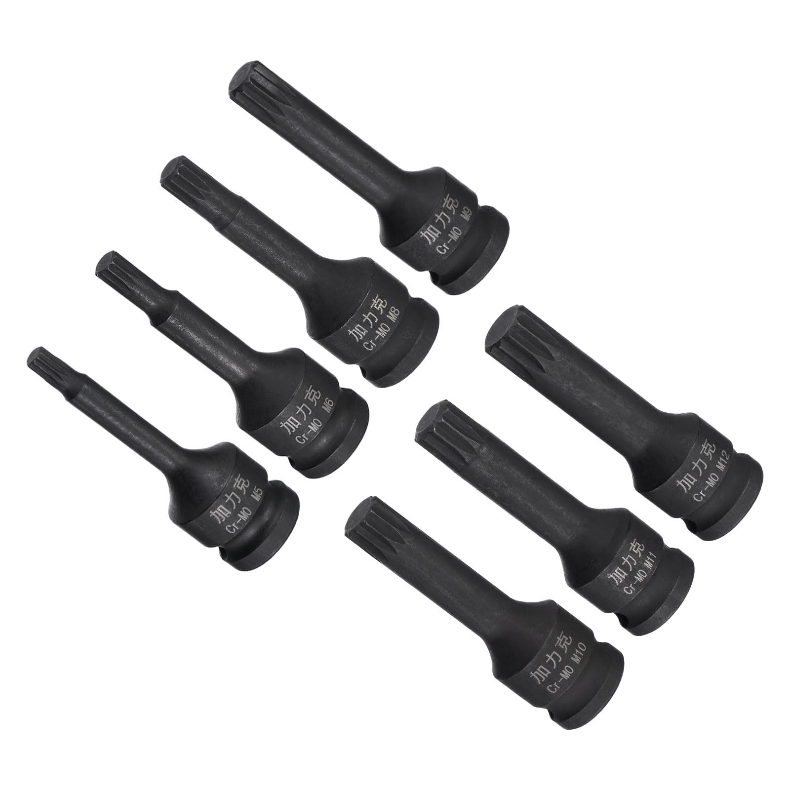 CoCud Impact Spline Bit Socket Set with Case, M5-M12 3/8" Square Drive 60mm Length, CR-MO Chamfer Design Impact Square Spline Bit Sockets - (Applications: for Automotive Repair)