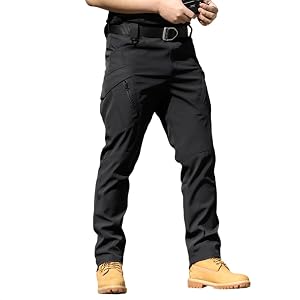 Mens Tactical Pants Waterproof Ripstop Cargo Hiking Trousers Outdoor Work Construction Pants with Multi Pockets