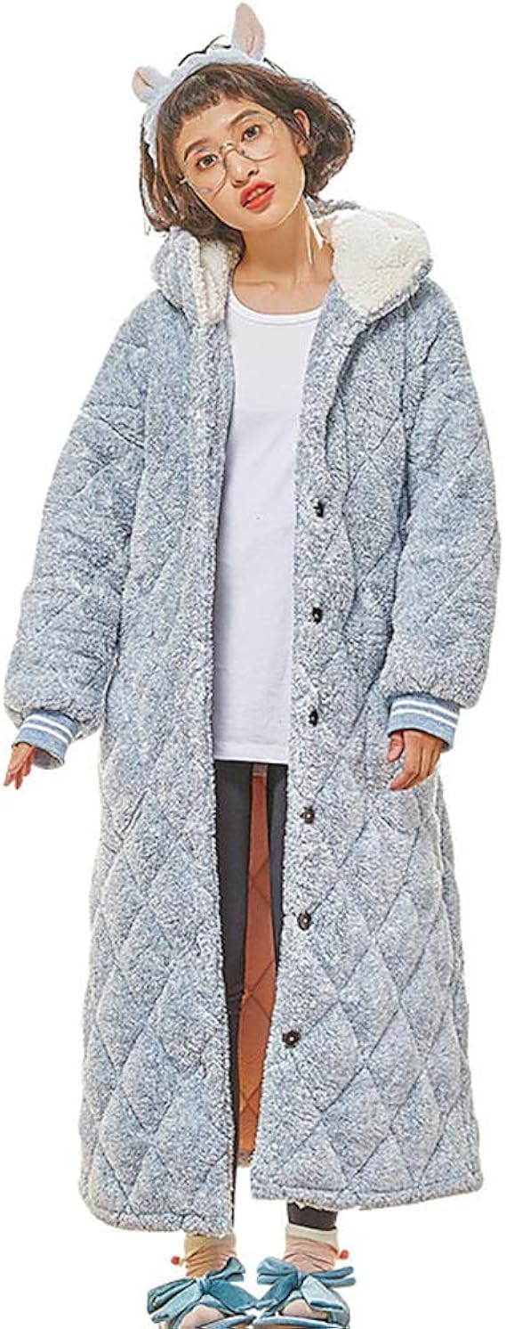 Ladies Plush Fleece Dressing Gown,Winter Fluffy Bathrobe,Thick Quilted