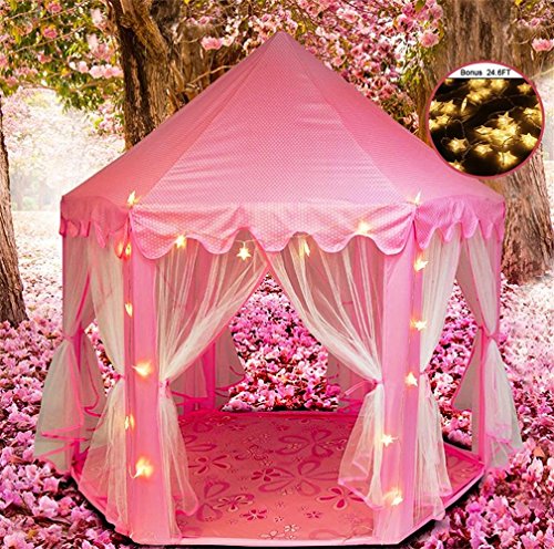 [UPGRATED]Princess Castle Play House, Play Tent for Girls Fairy Princess Castle Tent, Large Portable Pop Up Christmas Gift Funny House Tent, Indoor/Outdoor Kids Play Tent, Pink
