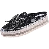 Women's Platform Rhinestones Glitter Sneakers,Fashion Cute Bow Comfy Breathe Canvas Hand-Stitching Slip On Casual Walking Flat Loafers