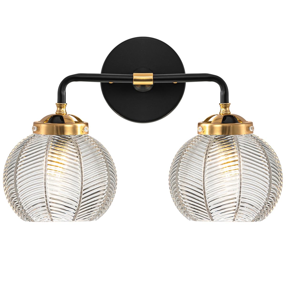 Photo 1 of Qufute 2 Light Bathroom Vanity Light Clear Glass Globe Wall Sconce Lights Black Wall Mount Light with Ribbed Glass Shade, Mid Century Modern Wall Sconce for Over Mirror Bedroom Hallway