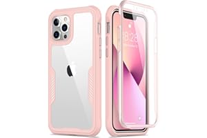 FUNMIKO iPhone 13 Pro Max Case with Screen Protector,Mili-Grade Heavy Duty Protection Pass 21ft. Drop Tested Slim-fit Clear Cover Protective Phone Case for Apple iPhone 13 Pro Max 6.7" Light Pink