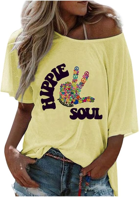 Smony Women' Fashion TShirts 'Hippie Soul' Printed Short Sleeve O Neck